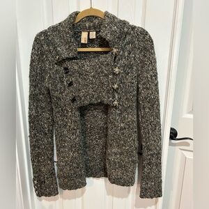 BKE Gray Speckled Button Front Collared Open Cardigan Sweater S